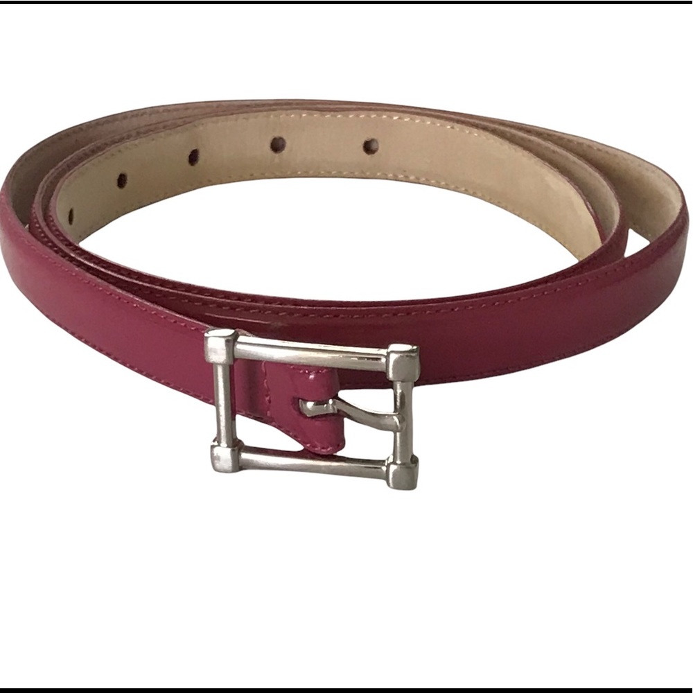 Talbots Leather Belt Dark Pink Mauve Unique Silver Rectangle Buckle Size Xl